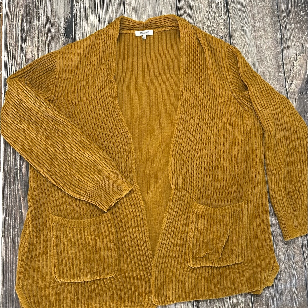 Madewell Egyptian Gold Open Front Cardigan Sweater with pockets 100% cotton
